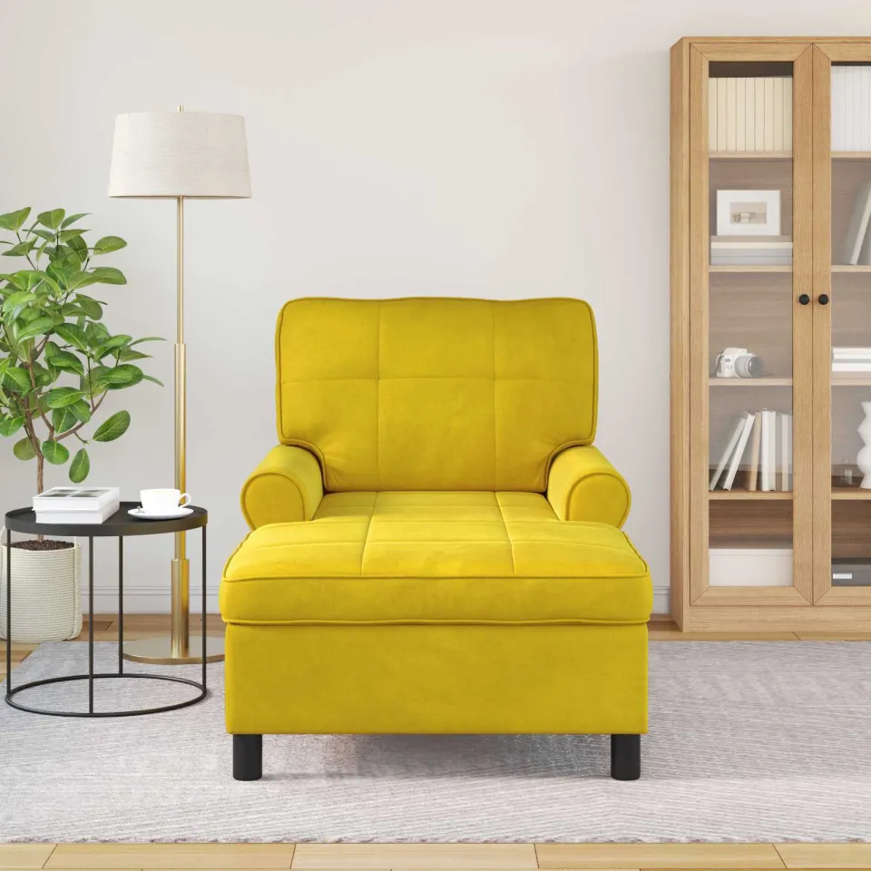 vidaXL Chaise Lounge met kussen Geel 91 x 157 x 91 cm Fluweel, foto 3