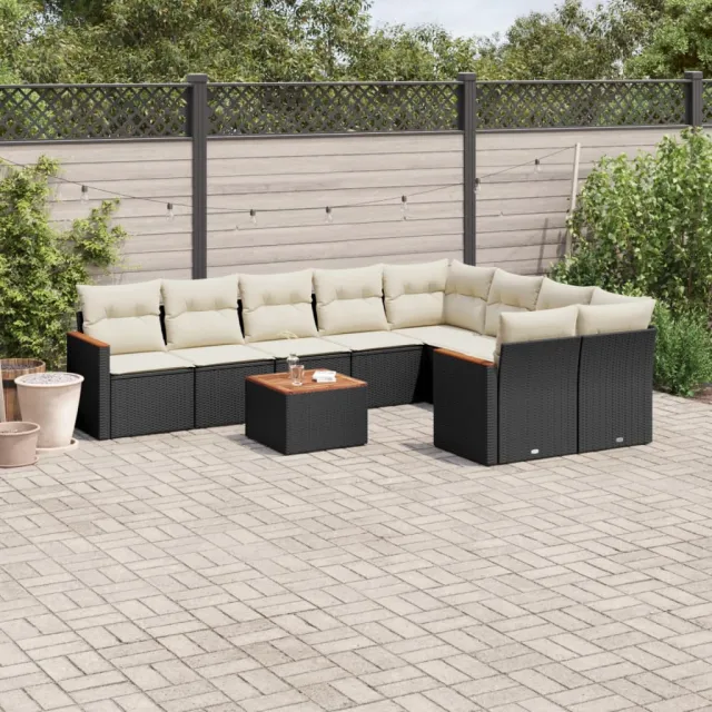 vidaXL 10-delige Loungeset met kussens poly rattan zwart, foto 2