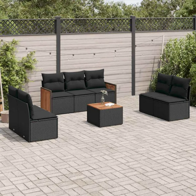 vidaXL 8-delige Loungeset met kussens poly rattan zwart, foto 2