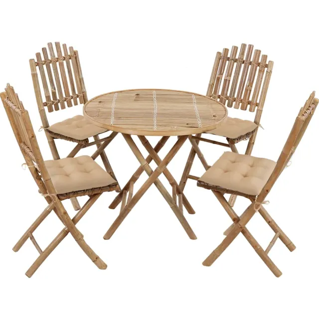 vidaXL 5-delige Tuinset inklapbaar met kussens bamboe Beige
