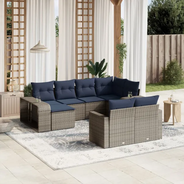 vidaXL 10-delige tuinbankset met kussens, grijs polyrotan, foto 2