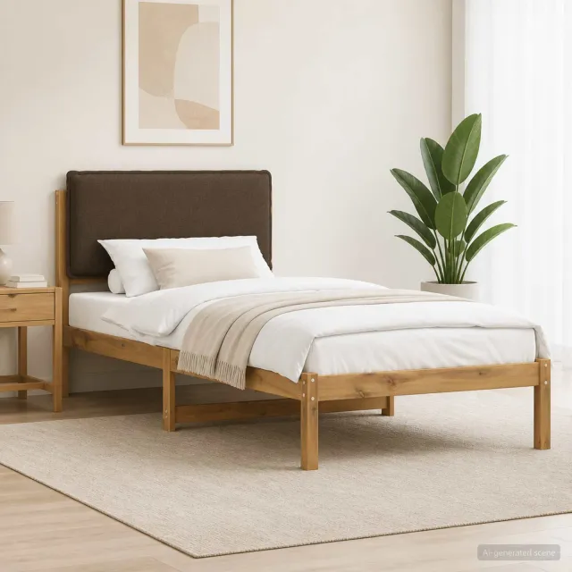 vidaXL Bedframe met gestoffeerd hoofdbord Whitewash en taupe Bruin