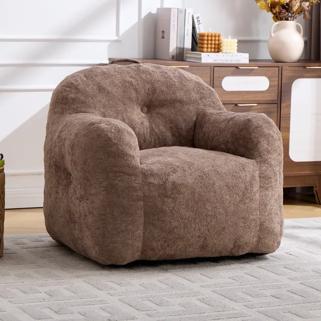 Vankel Zitzak Fauteuil van Chenille Imitatie Konijnenbont - Hoogdichtheid Versnipperd Schuim - Ergonomisch Ontwerp - Loungestoel voor Woonkamer en Slaapkamer - Max. 200 kg-Koffiebruin