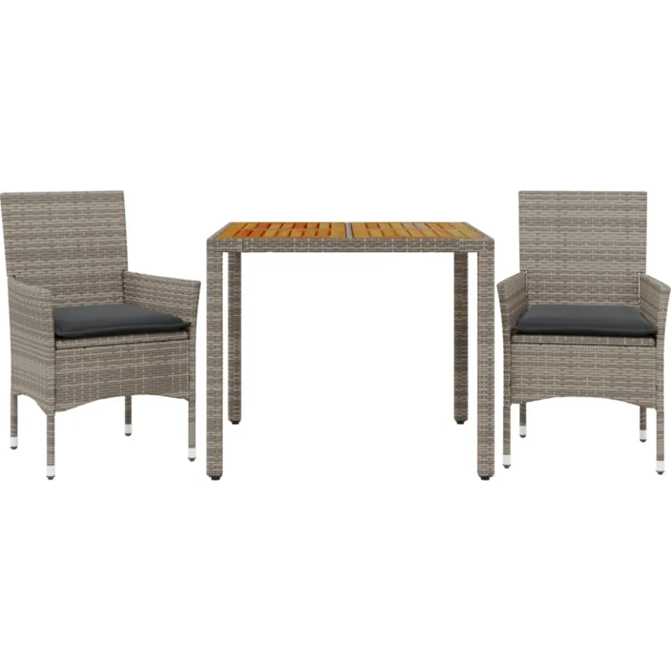 vidaXL 3-delige Tuinset met kussens poly rattan en acaciahout grijs, foto 3