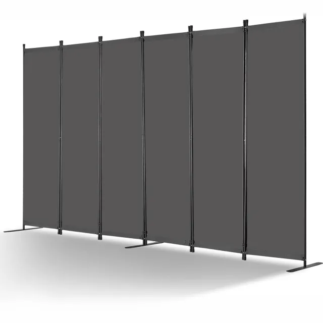 Famanu Ruimteverdeler met 6 panelen, inklapbare scheidingswand voor binnen, inkijkbescherming voor kantoor en slaapkamer, grijs, 3110 x 1805 x 450 mm