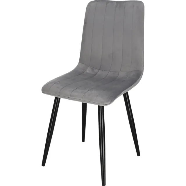 springos Scandinavische Stoel - Gestoffeerd - Fluwelen - Metaal - Woonkamer - Keuken - Eetkamer - Interieur - Grijs - Zwart