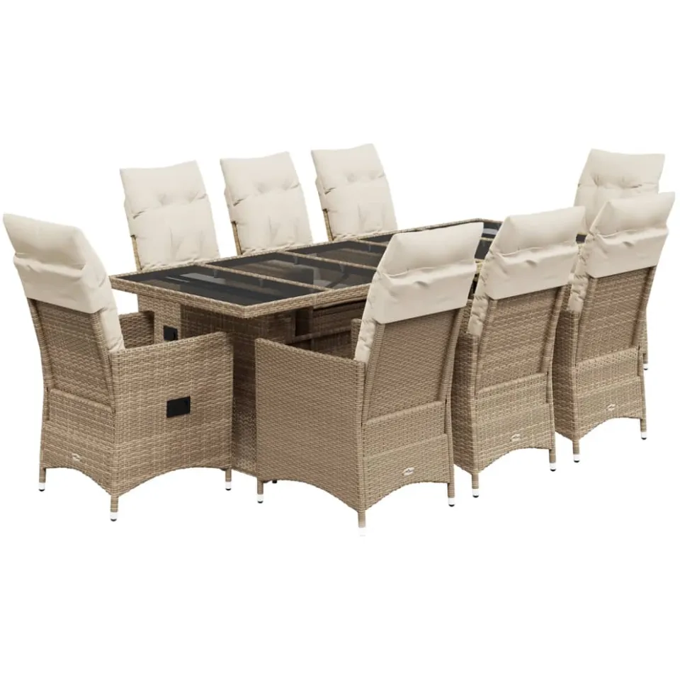 vidaXL 9-delige Bistroset met kussens poly rattan beige, foto 3