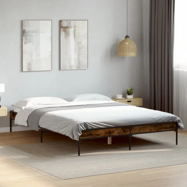 vidaXL Bedframe bewerkt hout metaal gerookt eikenkleurig 120x200 cm