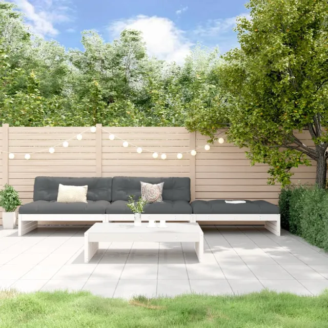 vidaXL 4-delige Loungeset met kussens massief hout wit, foto 2