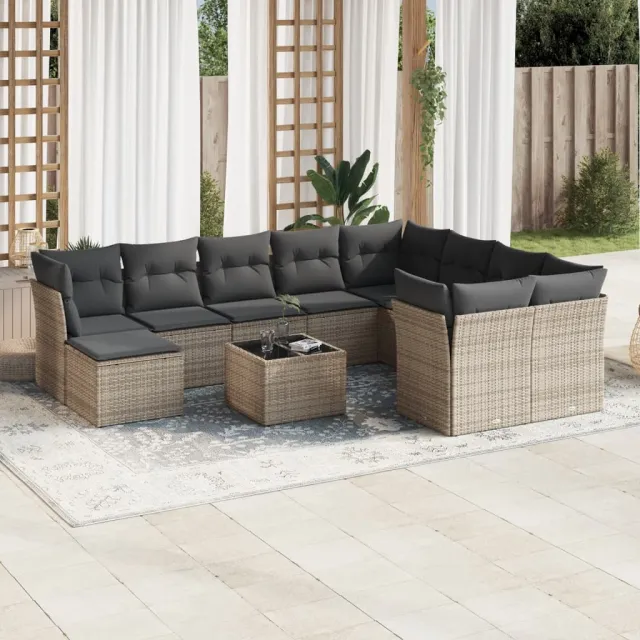 vidaXL 11-delige Loungeset met kussens poly rattan grijs, foto 2