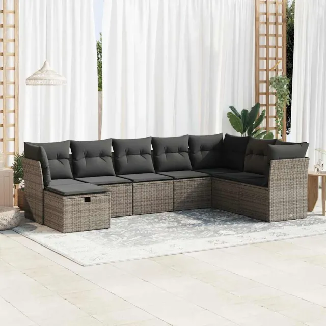 vidaXL 8-delige Loungeset met kussens poly rattan grijs, foto 2