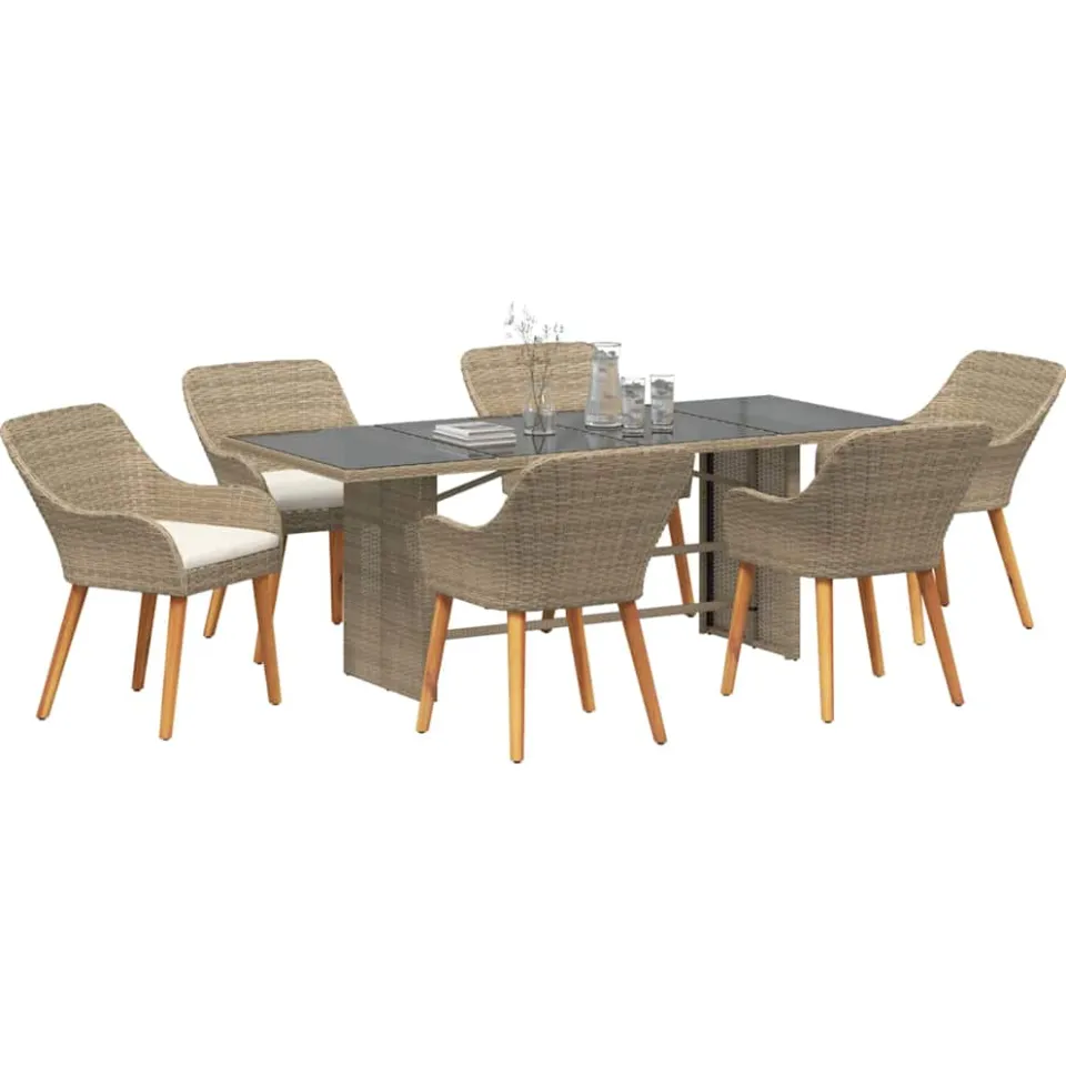 vidaXL Tuin eettafelset 7 st Beige poly rattan