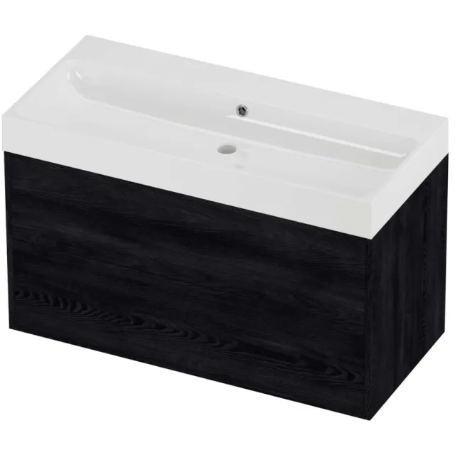 Proline Podium Badmeubelset Polystone Loft In Kader 100x46x62 cm Glans Wit Black Oak Eiken