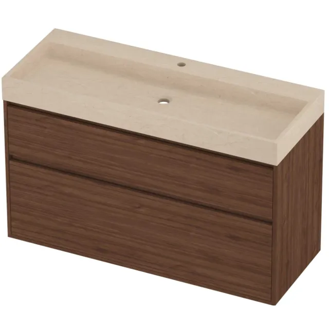 Proline Evoli Badmeubelset Hardsteen Loft 1 Kraangat 120x46x75 cm Sand Stone Indian Walnut Houtlook