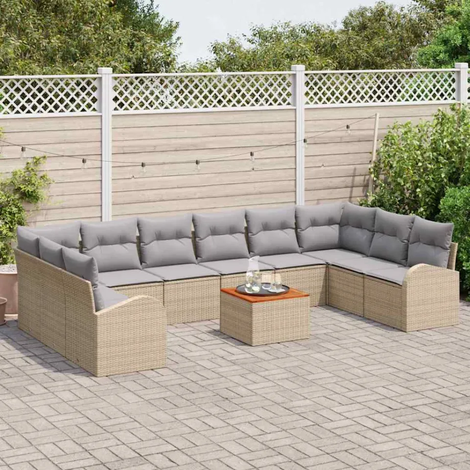 vidaXL Tuinbankenset 11 st Beige en Licht Grijs poly rattan, foto 3