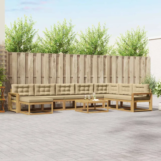vidaXL Buiten bankenset 9 st 8-zits Wit en Beige Bruin