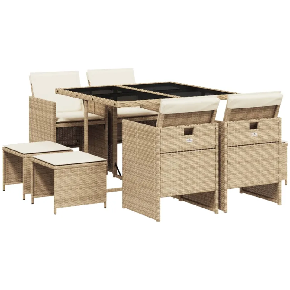 vidaXL 9-delige Tuinset met kussens poly rattan beige, foto 3