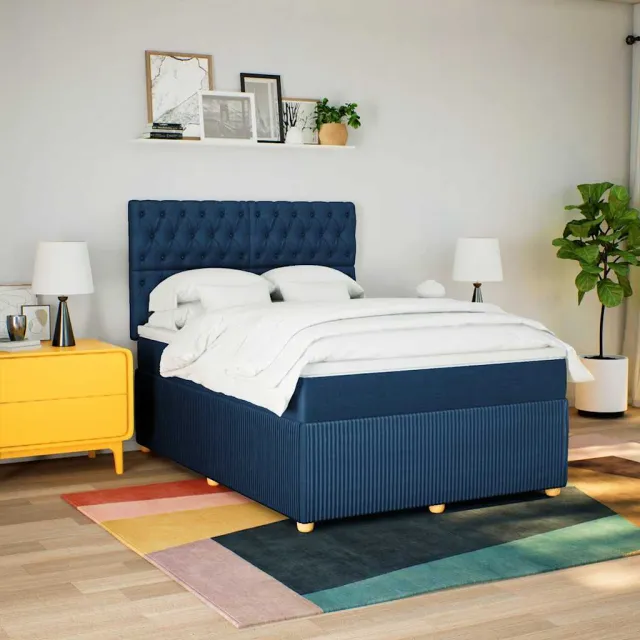 vidaXL Boxspring met matras stof blauw 160x200 cm