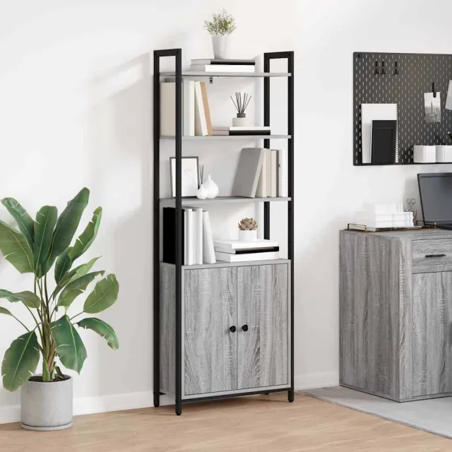 vidaXL Boekenkast 6-laags 60 x 24 x 161 cm Bewerkt hout Grijs Sonoma, foto 2