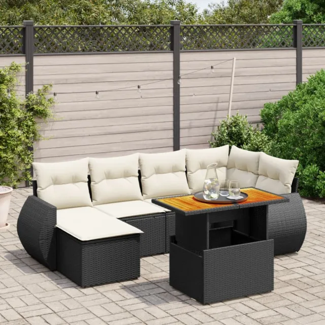 vidaXL 7-delige Loungeset met kussens poly rattan zwart, foto 2