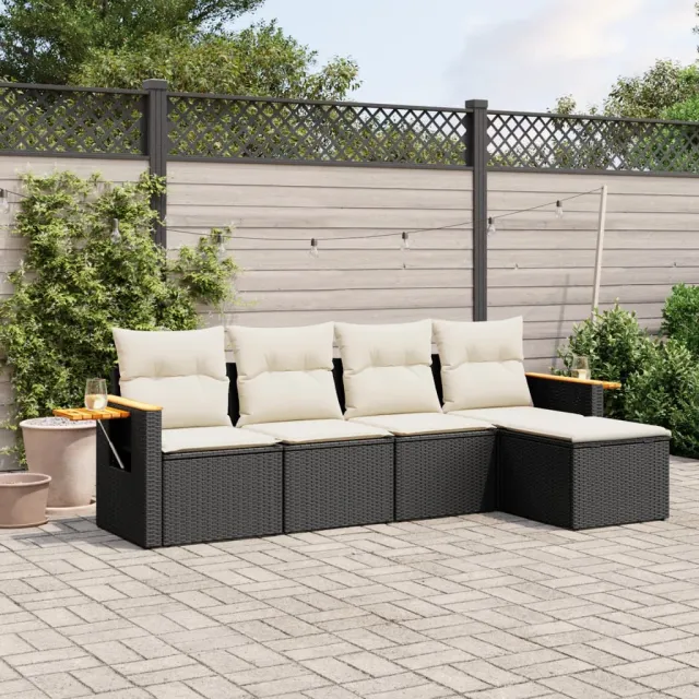 vidaXL 5-delige Loungeset met kussens poly rattan zwart, foto 2