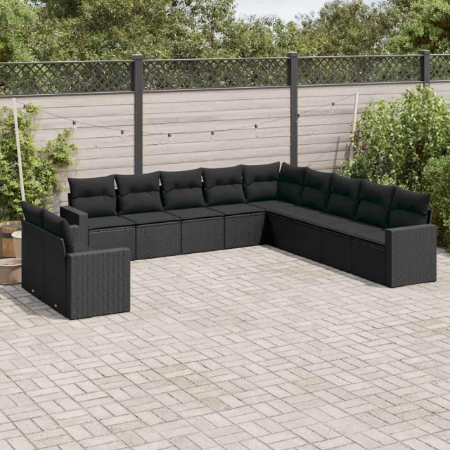 vidaXL 11-delige Loungeset met kussens poly rattan zwart, foto 2