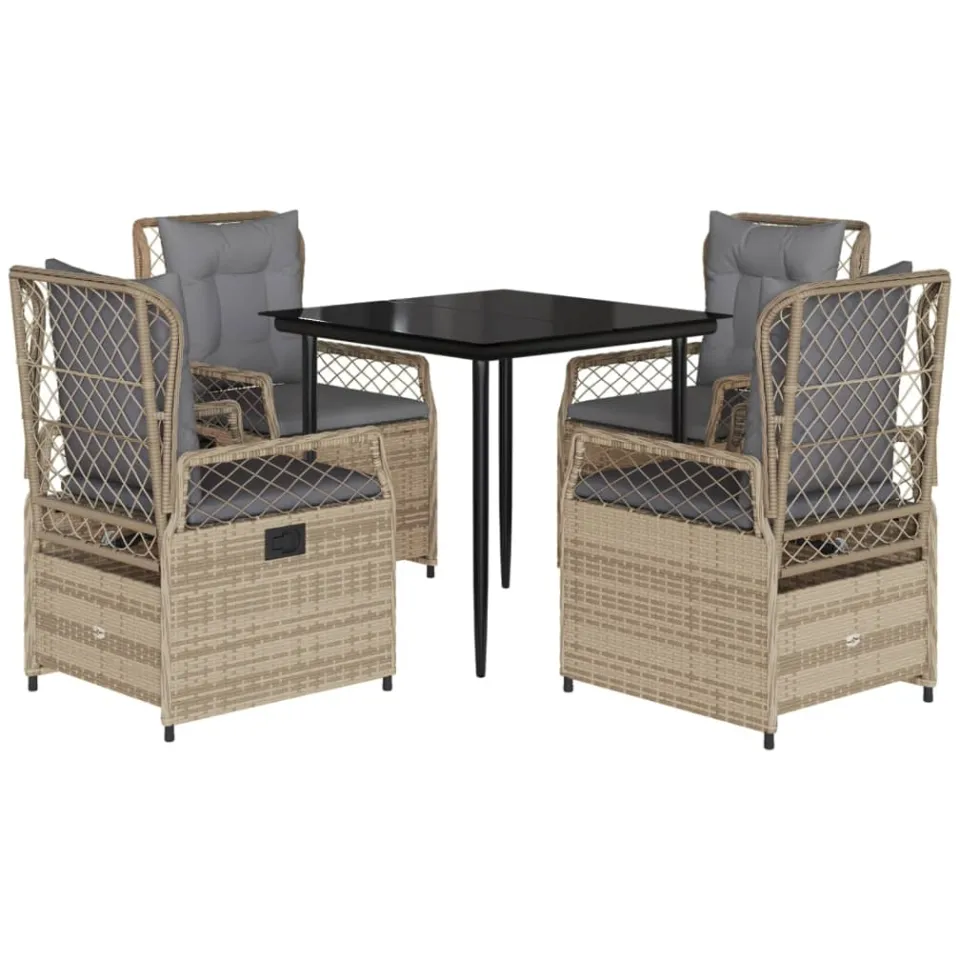 vidaXL 5-delige Tuinset met kussens poly rattan beige, foto 3