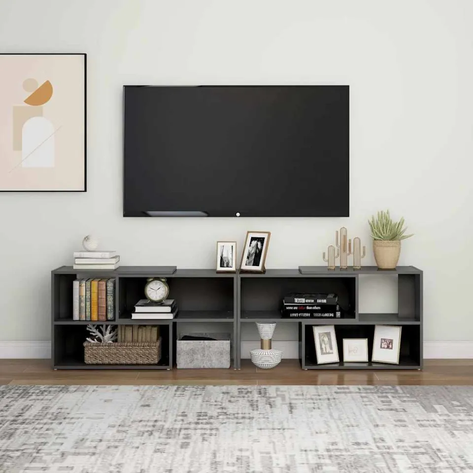 vidaXL Tv-meubel 149x30x52 cm bewerkt hout hoogglans grijs, foto 2