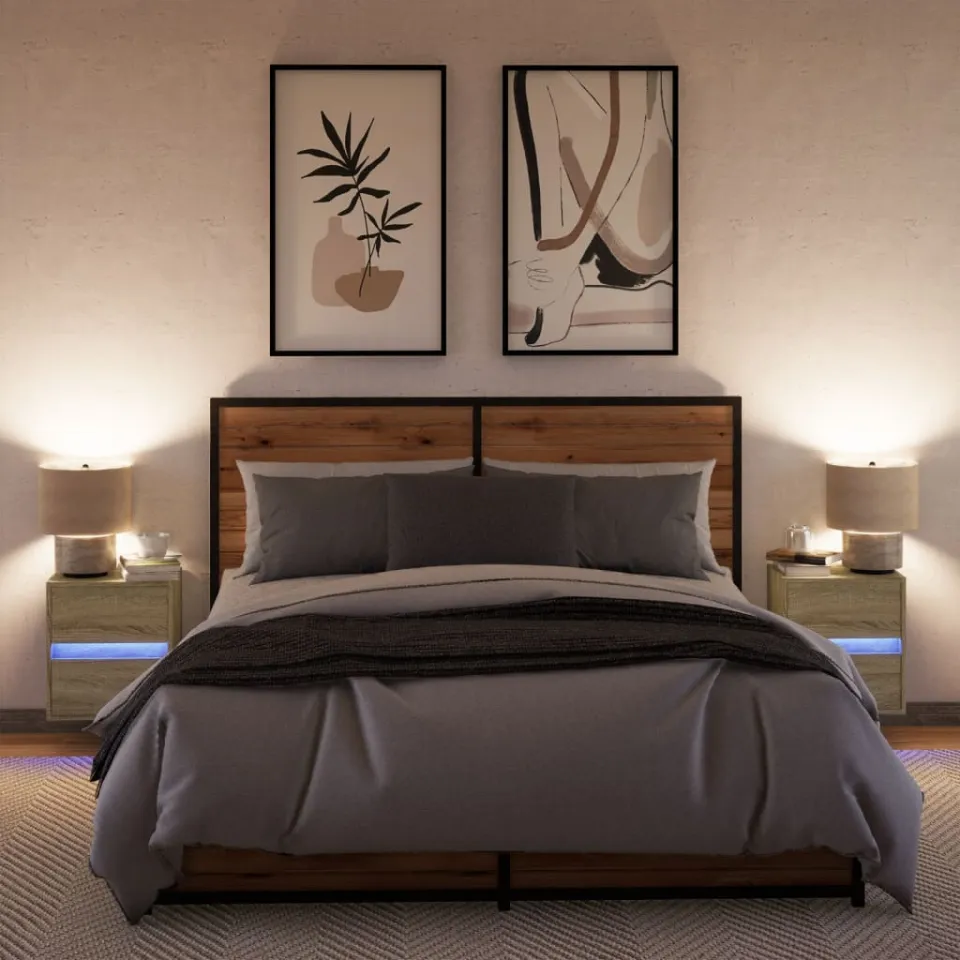 vidaXL Nachtkastjes met LED wandgemonteerd 2 st sonoma eikenkleurig, foto 2