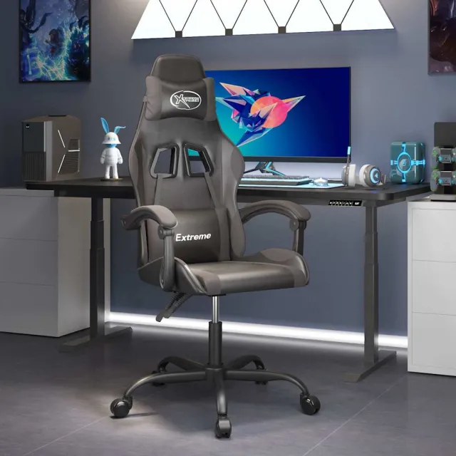 vidaXL Gamestoel draaibaar kunstleer zwart en grijs, foto 2