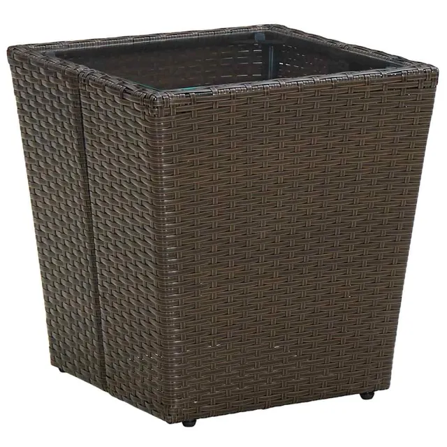 vidaXL Salontafel 41,5x41,5x44 cm poly rattan en gehard glas bruin, foto 2