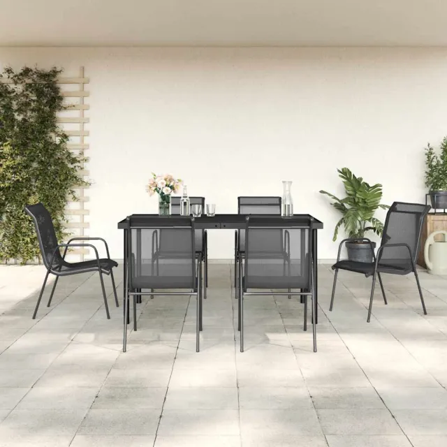vidaXL 7-delige Tuinset textileen en staal zwart, foto 2