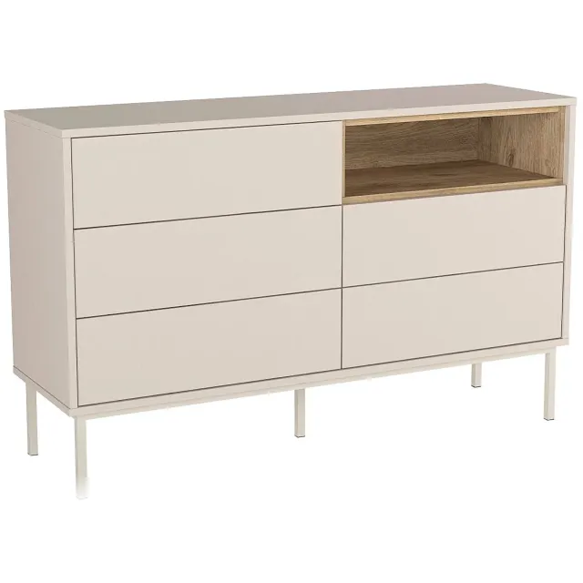 Vente-unique Ladekast met 5 laden en 1 nis - Beige en natuurlijk licht - FAZYRA Beige, Natuurlijk licht