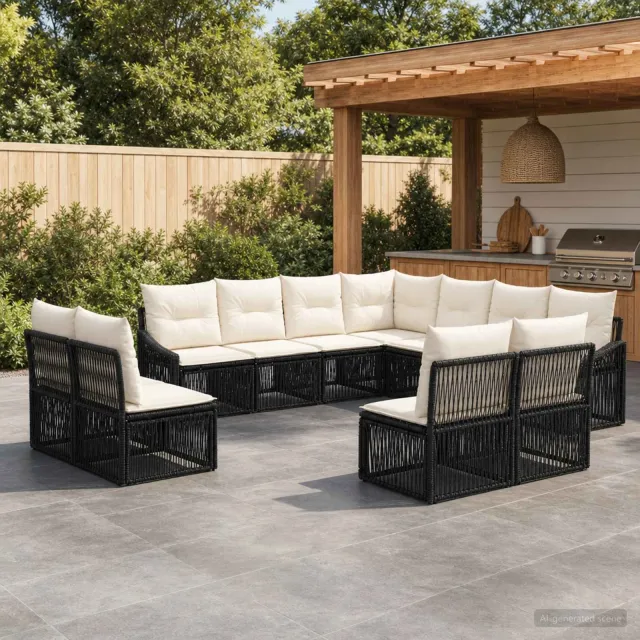 vidaXL Tuinbankenset 11 st 11-zits Zwart poly rattan, foto 2