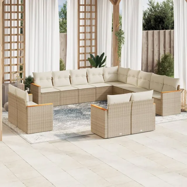 vidaXL 13-delige Loungeset met kussens poly rattan beige, foto 2
