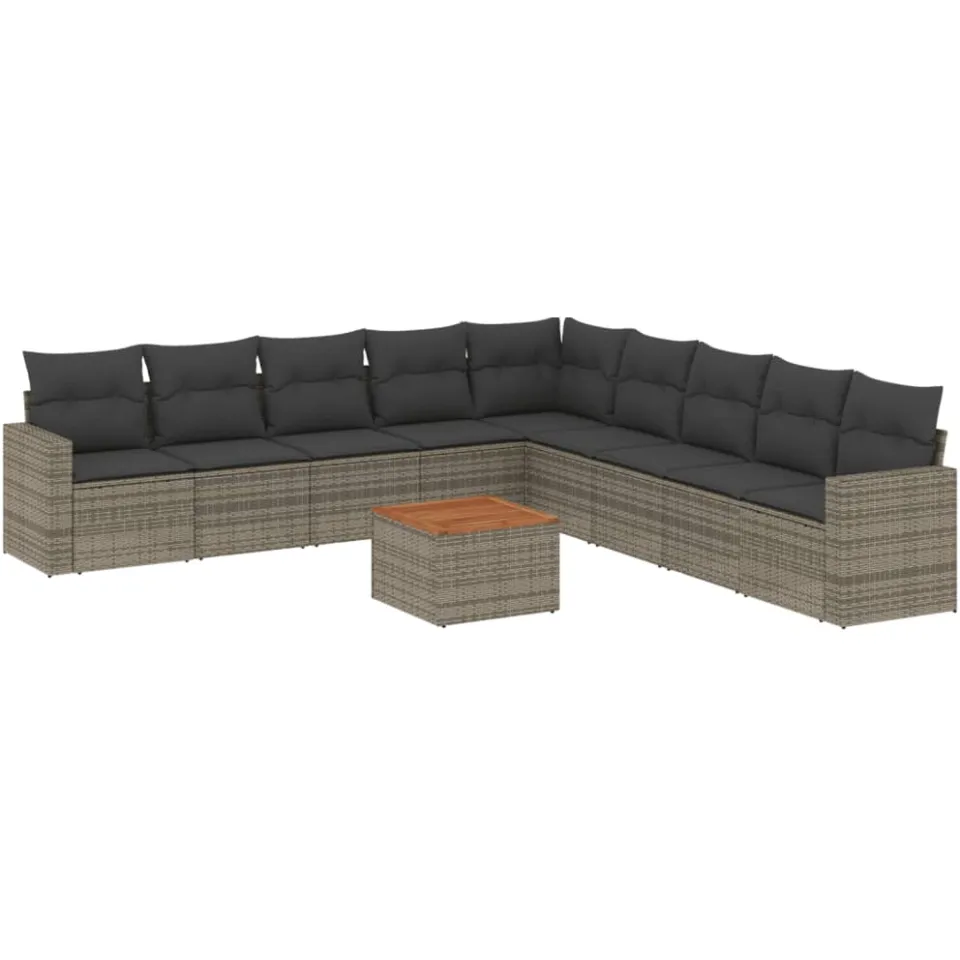 vidaXL 10-delige Loungeset met kussens poly rattan grijs, foto 3