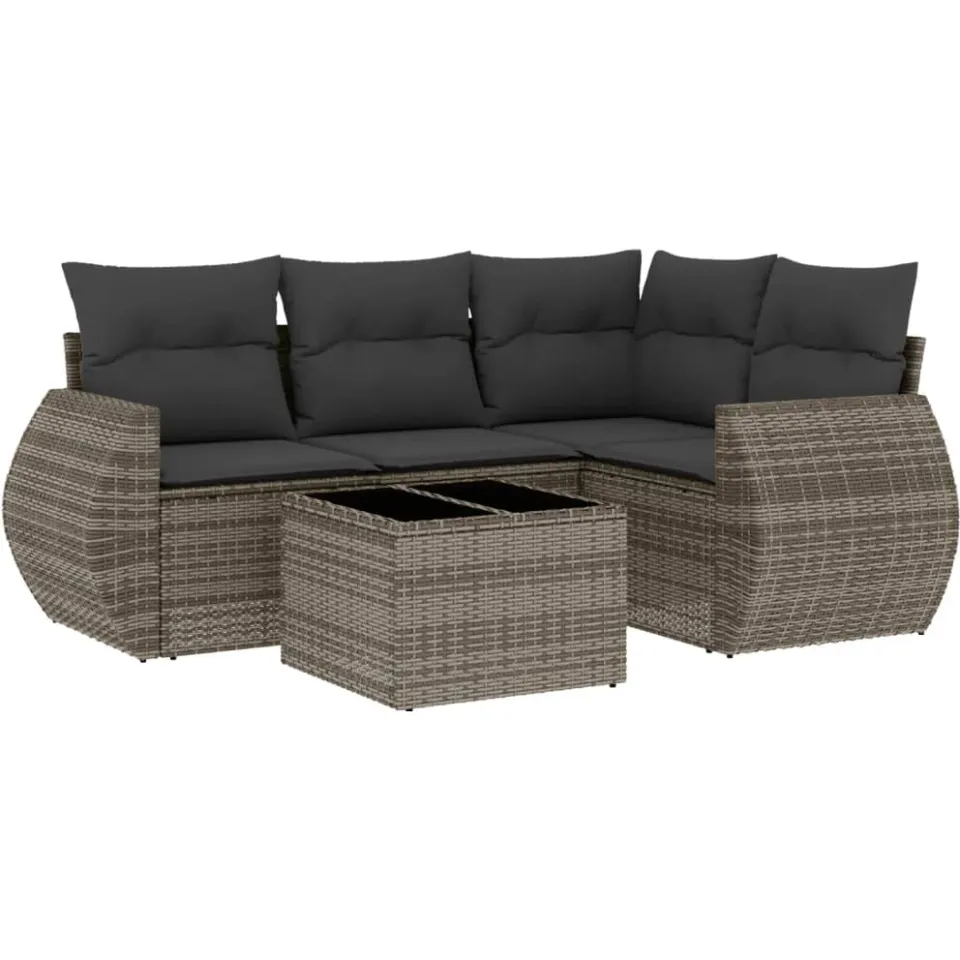 vidaXL 5-delige Loungeset met kussens poly rattan grijs, foto 4