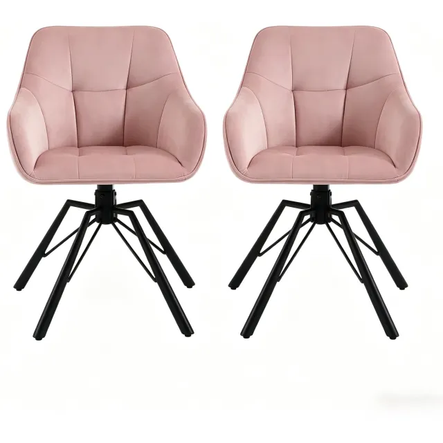 SONNENH Draaibare eetkamerstoelen set van 2 - Velvet - Armleuningen - Roze