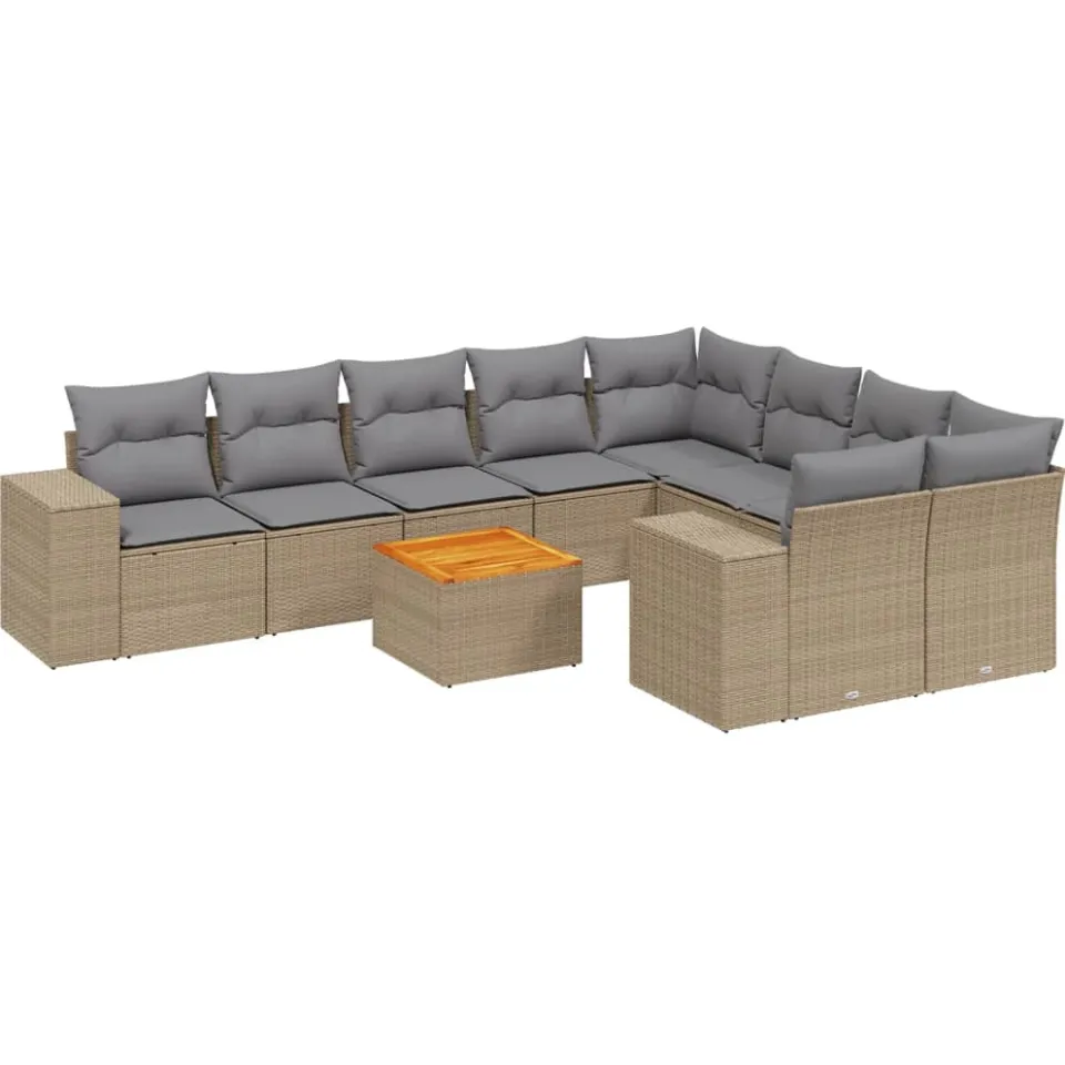 vidaXL 10-delige Loungeset met kussens poly rattan beige, foto 3