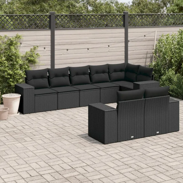 vidaXL 8-delige Loungeset met kussens poly rattan zwart, foto 2