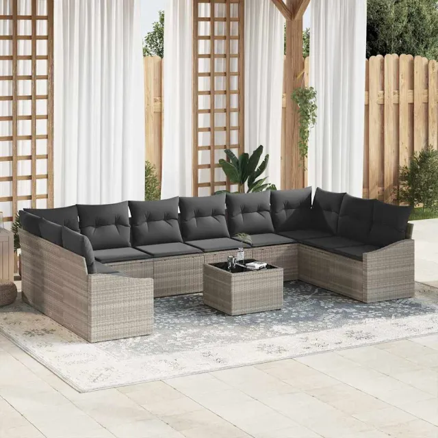 vidaXL Bankstel 11 st Lichtgrijs poly rattan, foto 2