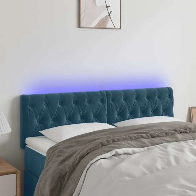 vidaXL Hoofdbord LED 160x7x78/88 cm fluweel donkerblauw