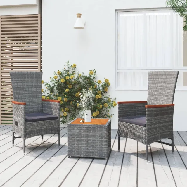 vidaXL 3-delige Loungeset poly rattan en massief acaciahout grijs, foto 2