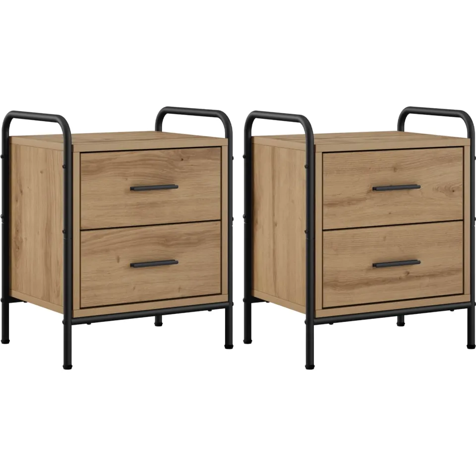 vidaXL Nachtkastje 2 st Artisanaal eiken 40 x 30 x 50 cm Bewerkt hout, foto 3