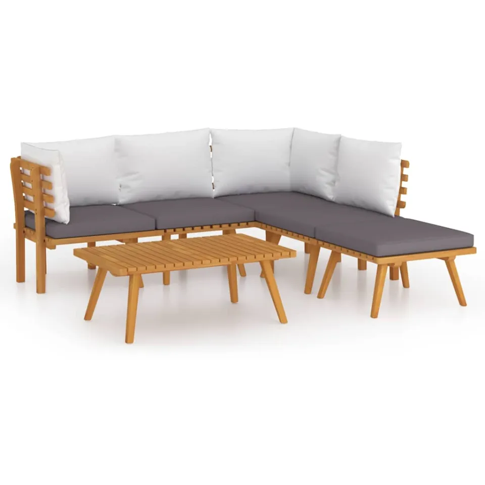vidaXL 6-delige Loungeset met kussens massief acaciahout bruin, foto 3