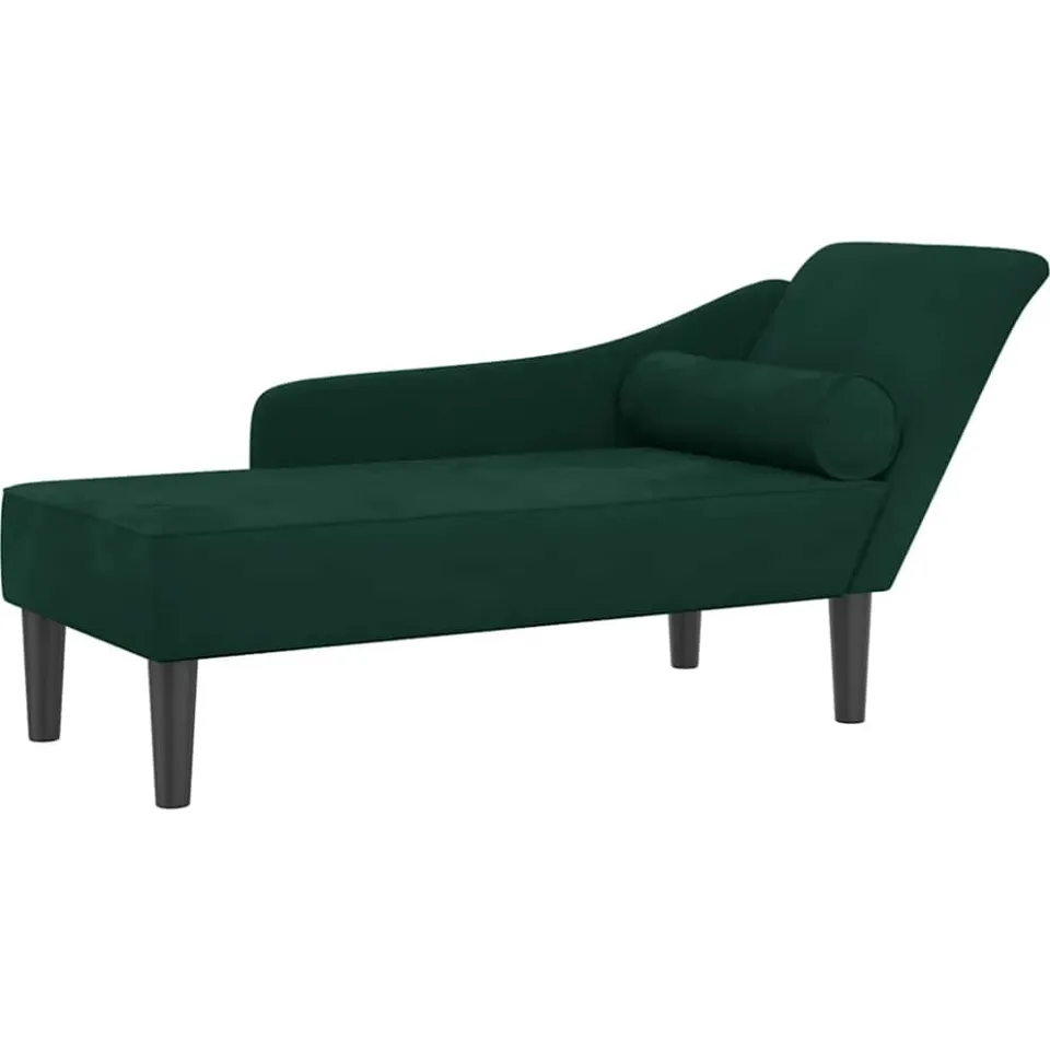 vidaXL Chaise longue met kussens fluweel donkergroen groen, foto 3