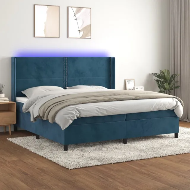 vidaXL Boxspring met matras en LED fluweel donkerblauw 200x200 cm blauw