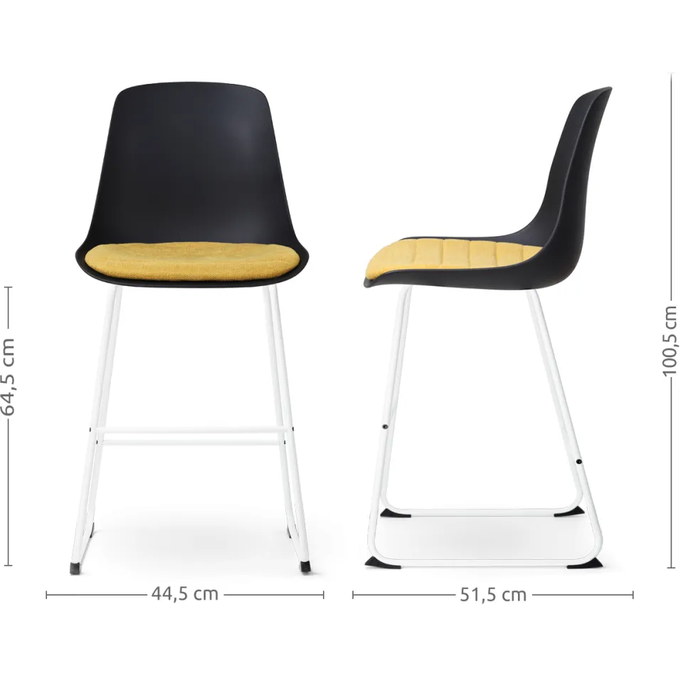 Nolon Nino-Liv barkruk zwart met okergeel zitkussen - wit onderstel - 65 cm, foto 3
