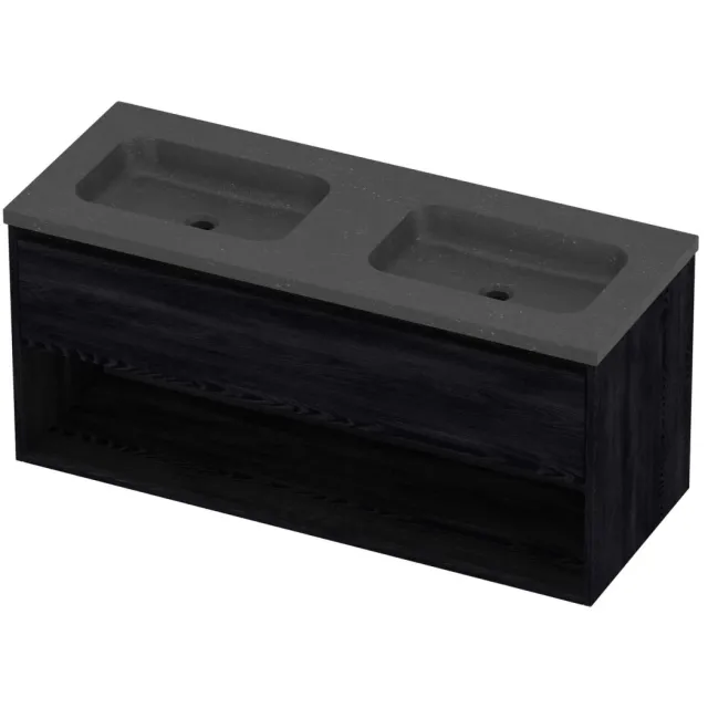 Proline Rollo Badmeubelset Hardsteen Elegant Dubbel Schap 120x46x54 cm Blue Stone Black Oak Eiken