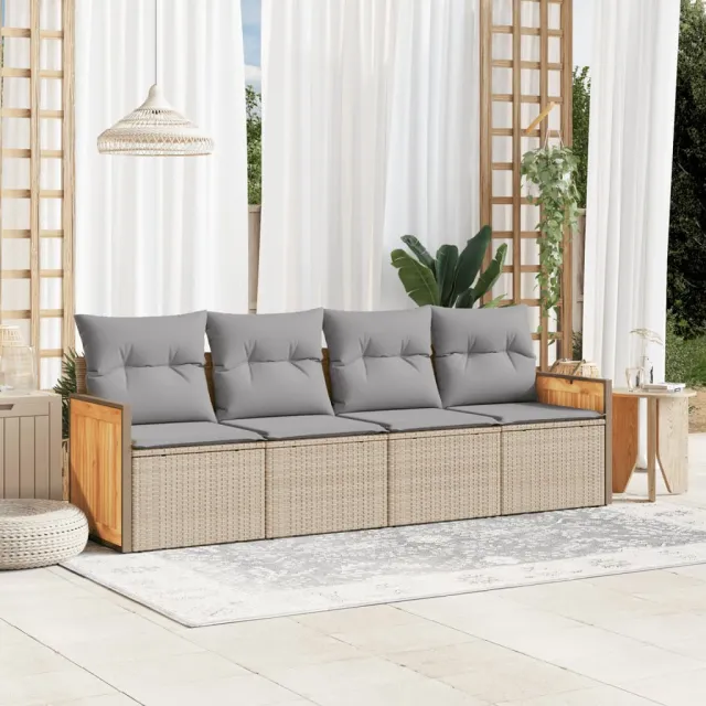 vidaXL 4-delige Loungeset met kussens poly rattan beige, foto 2